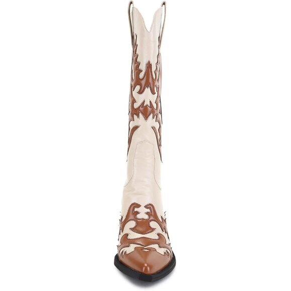 Women's Caramel/Ivory Claremont' Sexy Cowboy Boots Mid Calf Knee-high Patchwork - Picture 5 of 8
